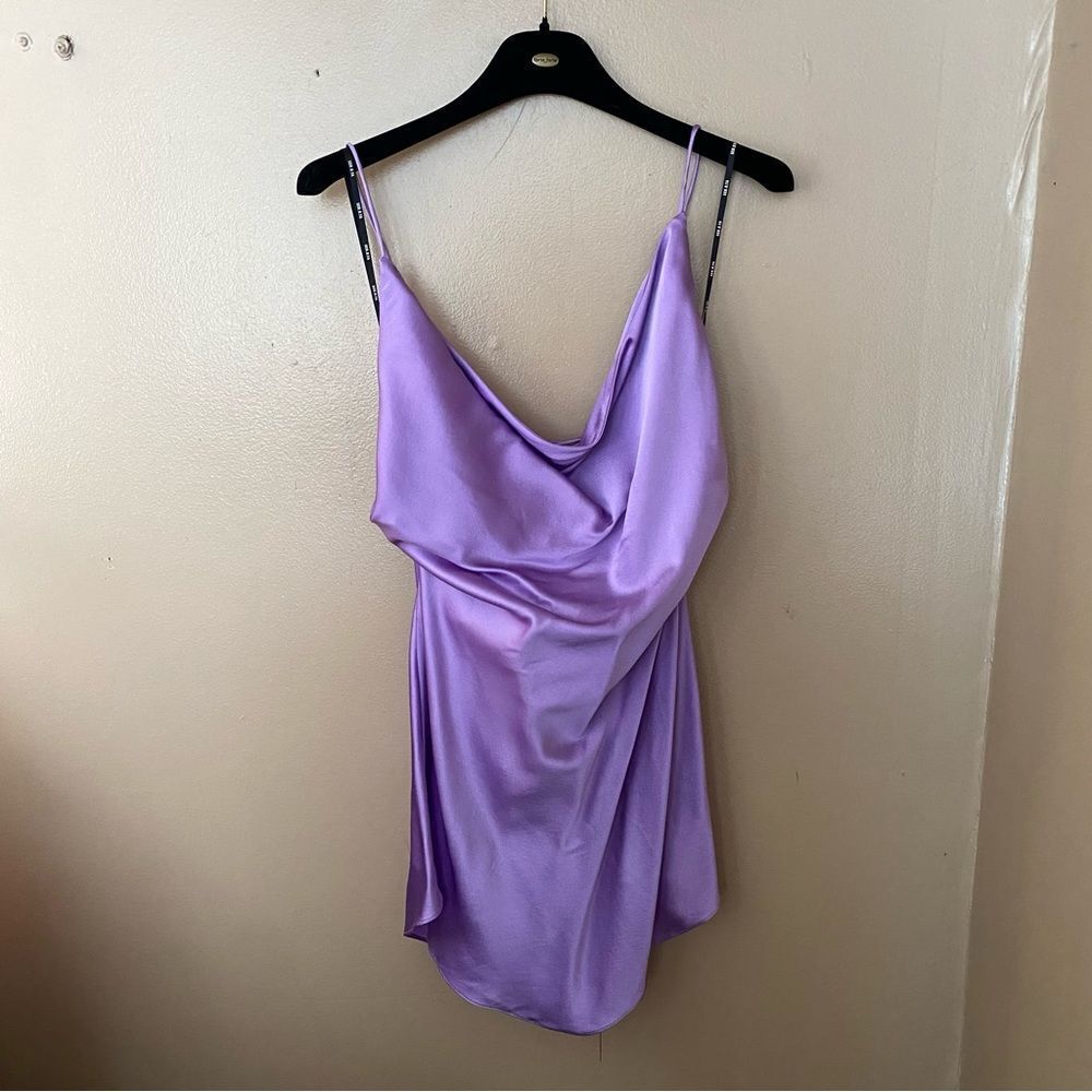 NWT SER.O.YA PRACILLA SILK MINI DRESS purple draped slip strappy S - Picture 6 of 8